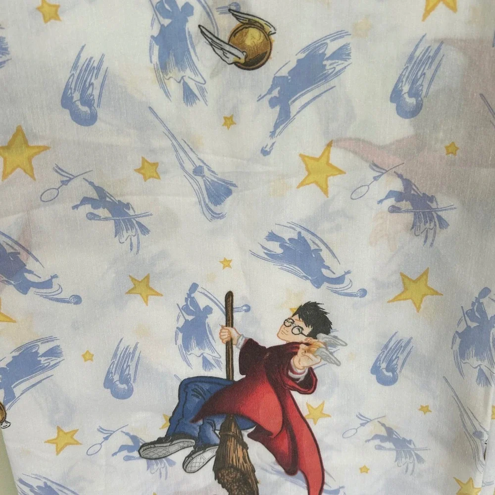 Harry Potter Flat Sheet Twin White Vintage 2000 Y2K Quidditch Hedwig USA Made